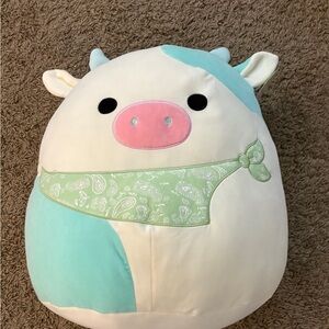 NEW WITH TAGS Blue Belena Easter Squishmallow 16” Cow with Bandana Plush